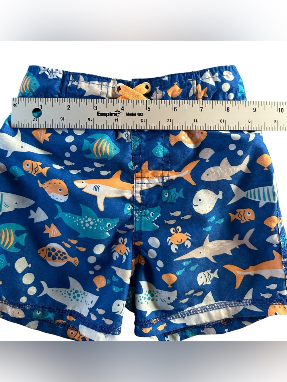 Mick Mack Navy Kids Swim Trunks with Orange Sea Creature Accents 18 Mos - Picture 6 of 7